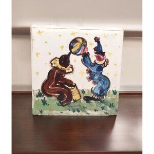 Franklin Co Circus Clown Tile Signed Svas Vintage Decor Handpainted Ball Stars